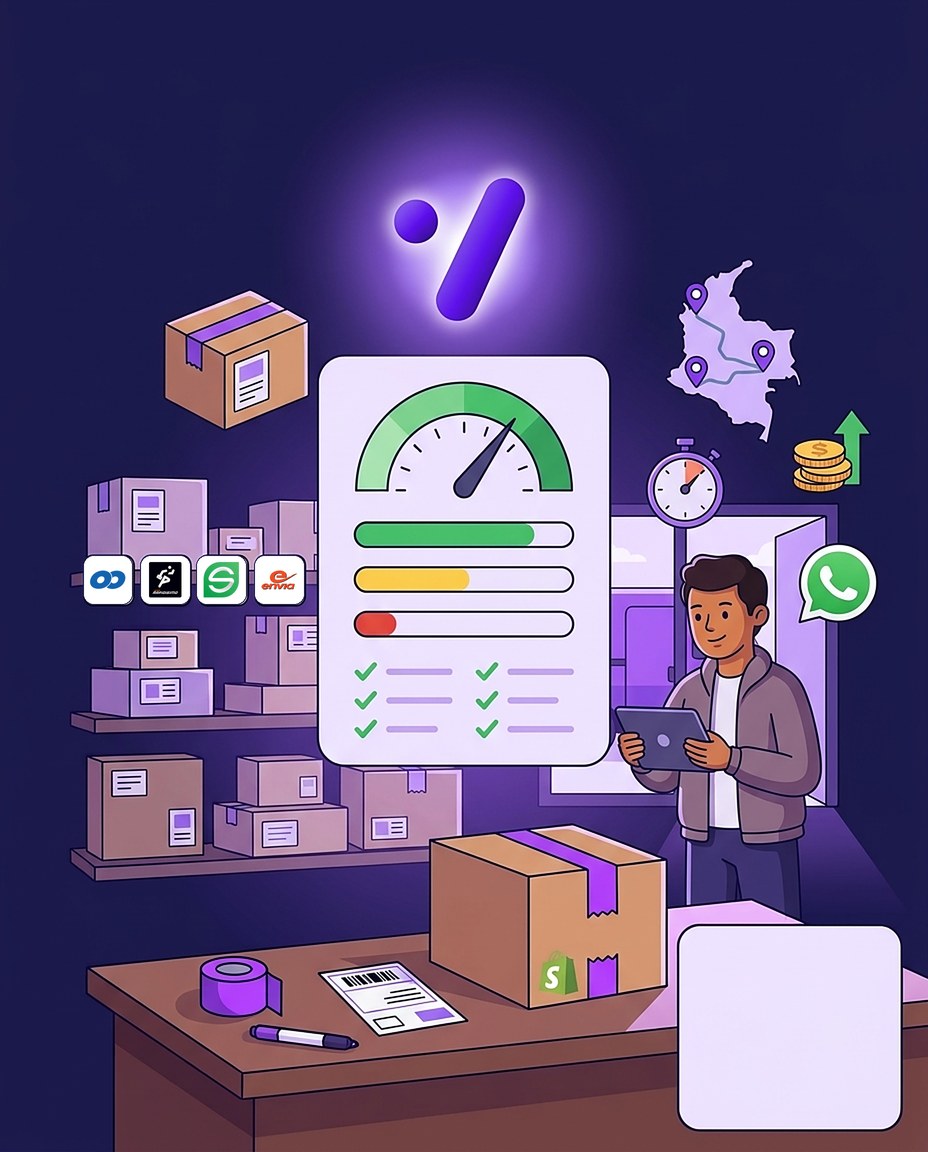 Vendedor en su bodega revisando el diagnóstico logístico de Probability en una tablet